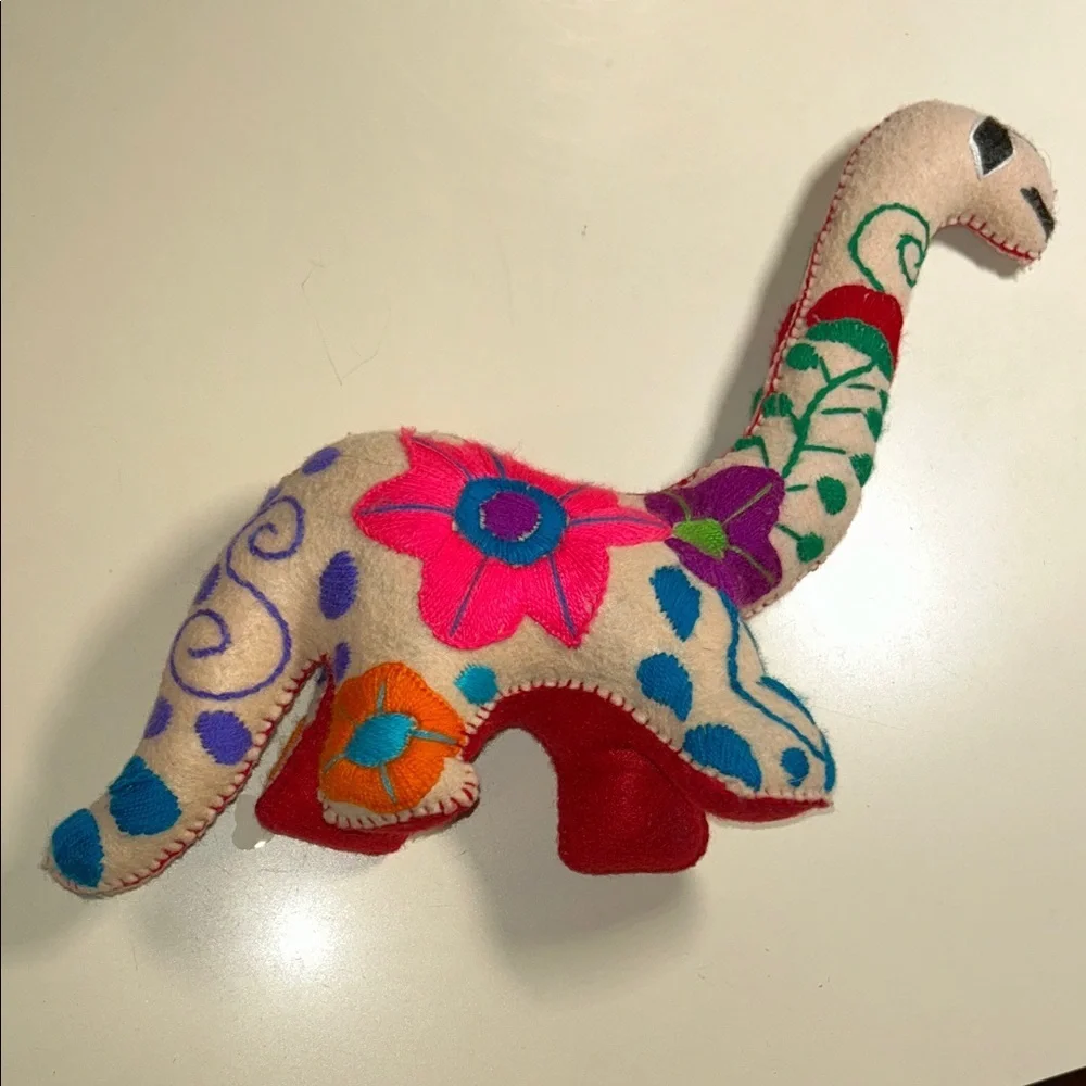 Mexican Handmade Unique Felt Floral Embroidered Dinosaur Brachiosaurus Plush